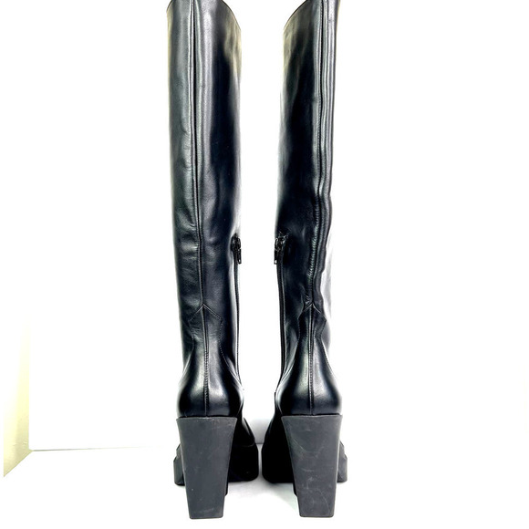 Gia Borghini Texan Knee High Western Boot Black Leather Platform Wedge Heel - Picture 4 of 9
